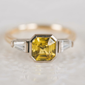 Yellow Sapphire and Moissanite Trilogy Ring