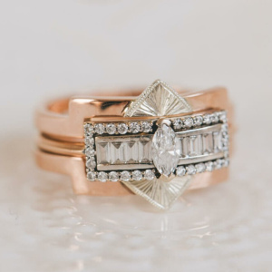 Art Deco Inspired Rose and White Gold Enhancer Wedding Ring