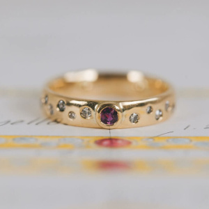 Scattered Diamond and Ruby Ring