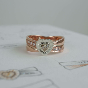 Rose and White Gold Champagne Moissanite Wedding Band