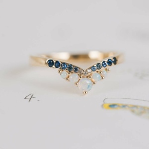 Ombre Sapphire and Opal Wishbone Ring